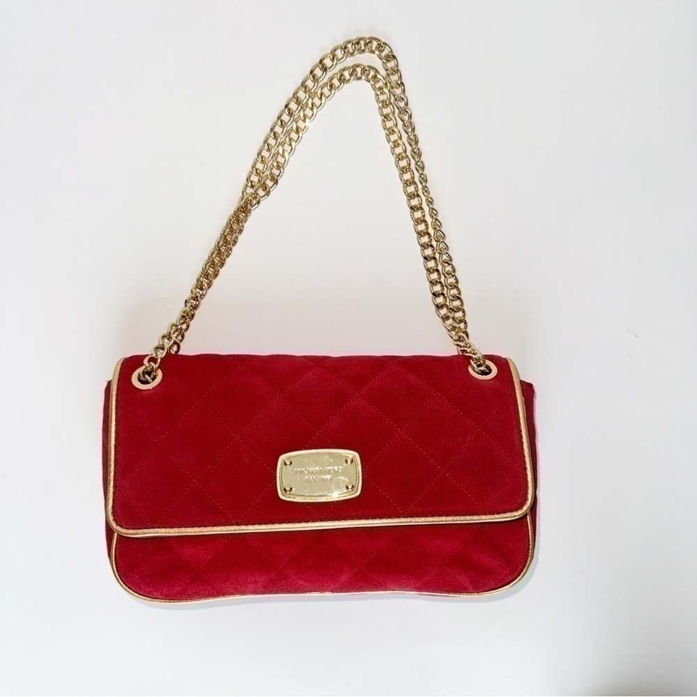 Red faux suede Micheal Kors Clutch/Crossbody bag - Picture 7 of 13